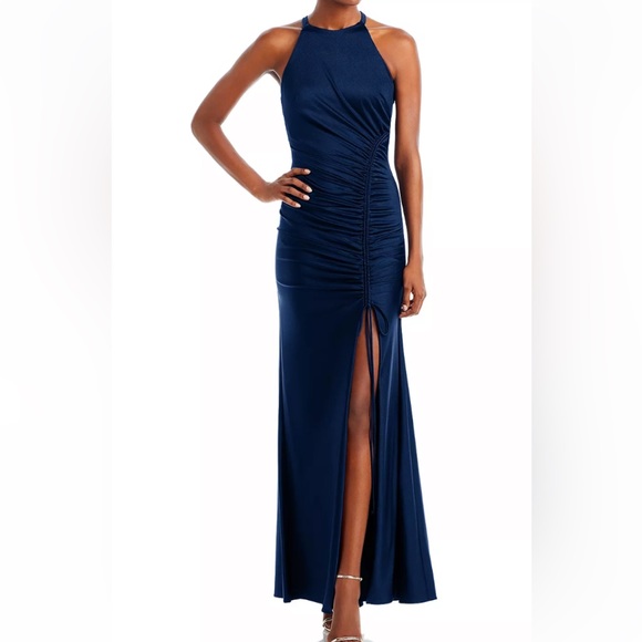 NWT$288 AQUA Sateen Ruched Long Halter Dress - 100% Exclusive size 8 - Picture 1 of 4